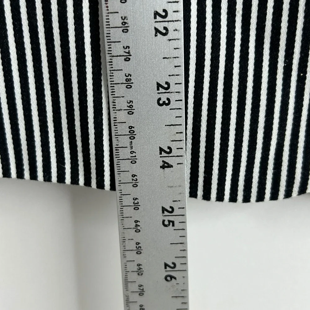Chaps Women Black White Striped Mandarin Collar Blazer Jacket 12 Cotton Nautical